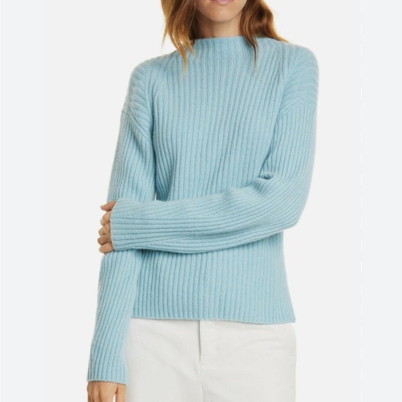 Vince Sweaters - Vince Wool Cashmere Raglan Mock Neck Sweater Blue Mock Neck Ribbed Sz M